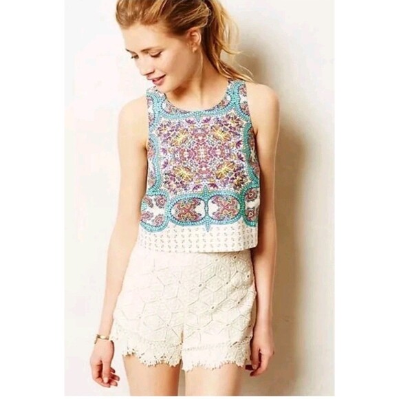 Anthropologie MAEVE Manolya Art Deco Floral Print Midi Tank Sz 4 Top Boxy - Picture 1 of 7
